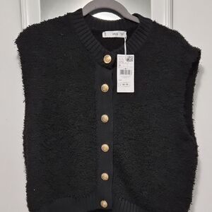 Mango Black Sweater Vest with Gold Accents